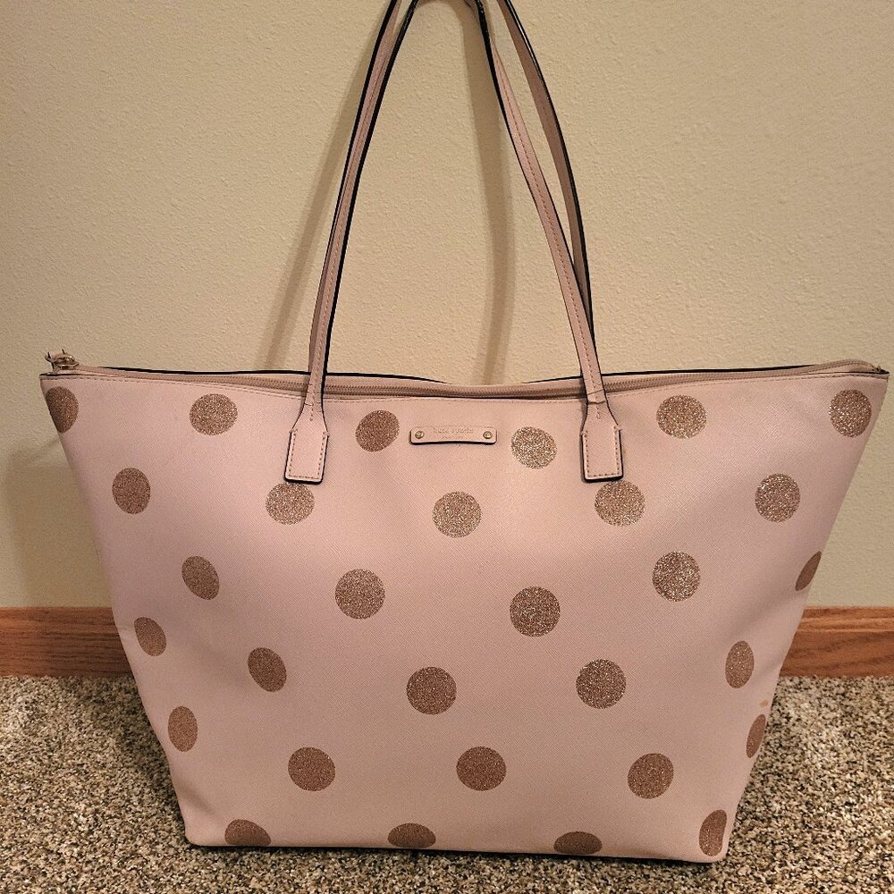 kate spade Haven Lane Hani Tote Purse Handbag Pink Glitter Polka Dot GUC